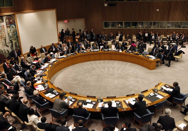 The United Nations Security Council is convened with British Foreign Secretary William Hague as chair at U.N. headquarters in New York