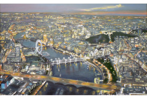 لوحة تصور لندن من الجو ـ ربما شاهدها من هيليكوبتروكلها من الذاكرة.. ومن يعرف لندن سيدرك مدى دقة المواقع