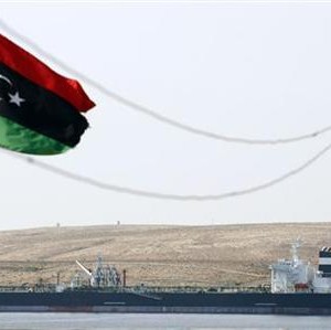 The Greek-owned oil tanker Equator is seen docked at Marsa el Hariga oil terminal in Tobruk.
