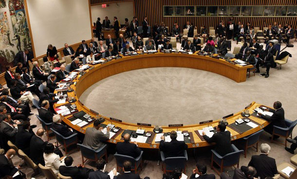 The United Nations Security Council is convened with British Foreign Secretary William Hague as chair at U.N. headquarters in New York