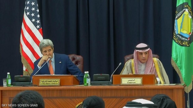 الجبير وكيري خلال مؤتمر صحفي في الرياض