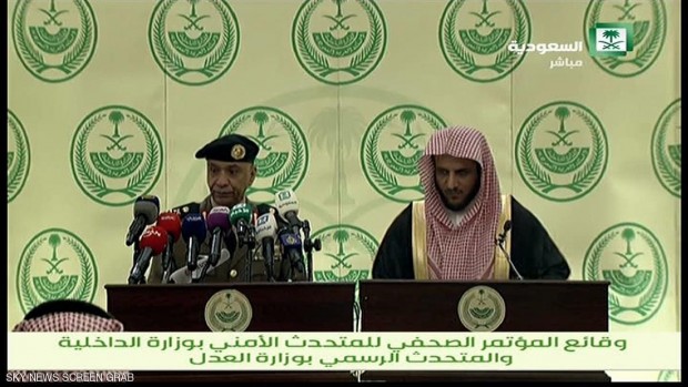 جانب من المؤتمر صحفي للمتحدث باسم وزارتي الداخلية والعدل في السعودية