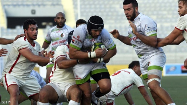 من مباراة ودية في الرغبي بين منتخبي الجزائر وتونس