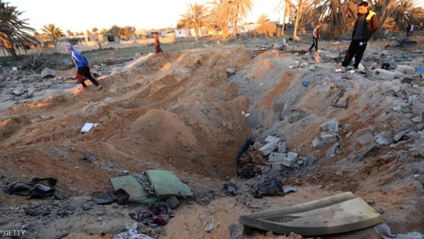 جانب من آثار الضربة الأميركية على صبراتة