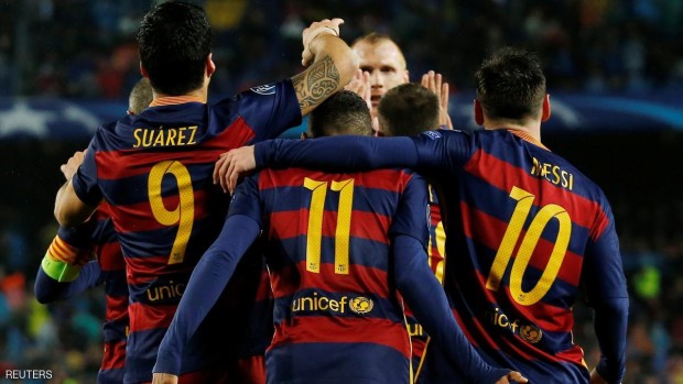 أهداف برشلونة سجلها نيمار وسواريز وميسي