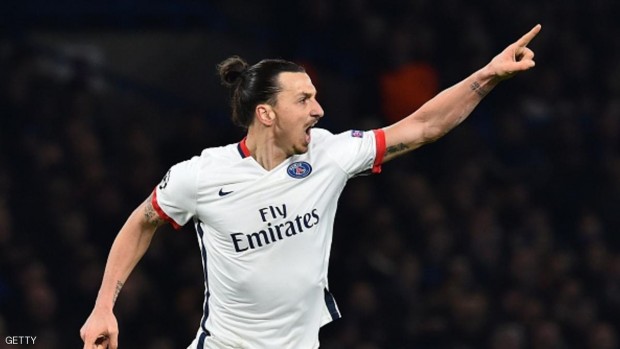 إبراهيموفيتش يحتفل بالتهديف في مرمى تشلسي - 9 مارس 2016