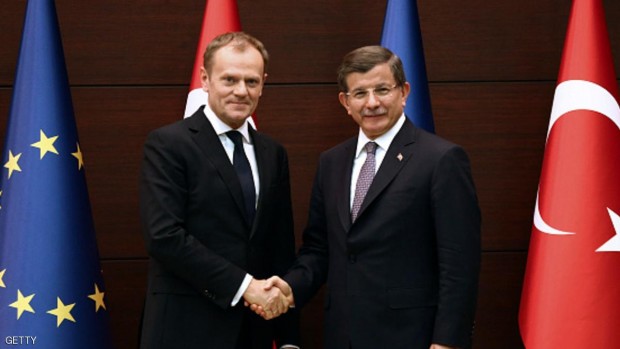داوود أوغلو في لقاء سابق مع رئيس المجلس الأوروبي، دونالد توسك