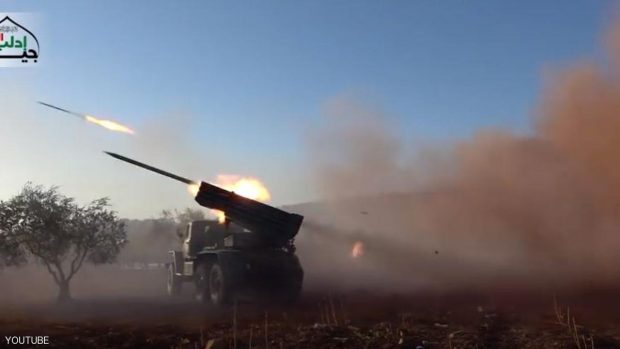 عملية إطلاق صواريخ غراد قال الجيش الحر إنها استهدفت تجمعات للقوات الحكومية في ريف حلب الشمالي