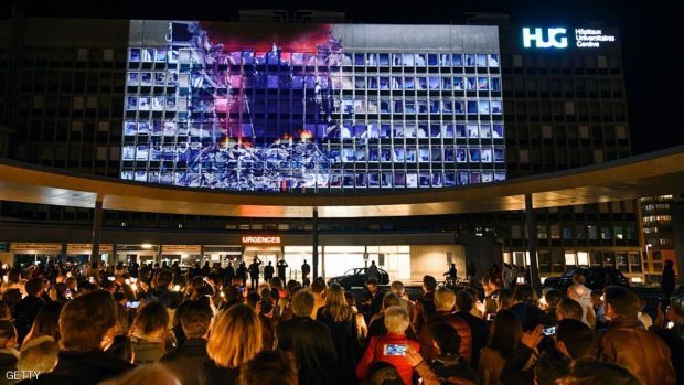 عرض ضوئي لمحاكاة قصف مستشفيات بحلب