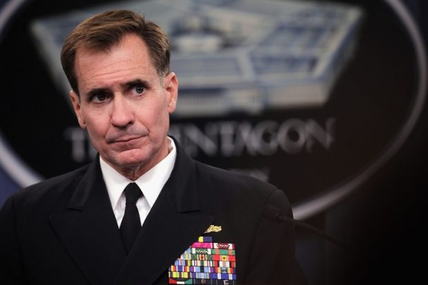 ARLINGTON, VA - AUGUST 29:  Pentagon Press Secretary Rear Admiral John Kirby listens during a press briefing at the Pentagon August 29, 2014 in Arlington, Virginia. Rear Admiral Kirby spoke on various topics including possible strategy against ISIL in Syria.  (Photo by Alex Wong/Getty Images)
